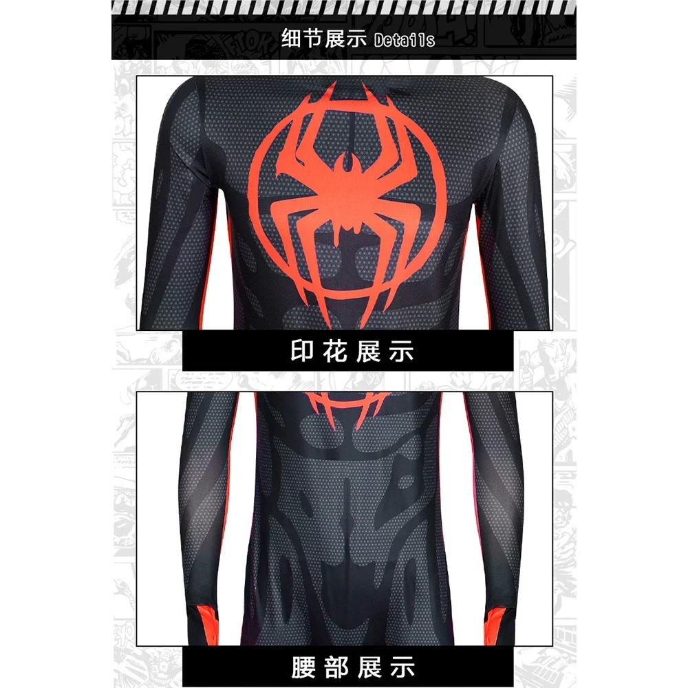 Combinaisons de cosplay Spiderman dans le spider verse pour enfants, Miles Morales, costume de batterie de héros souriants, olympiques d'Halloween