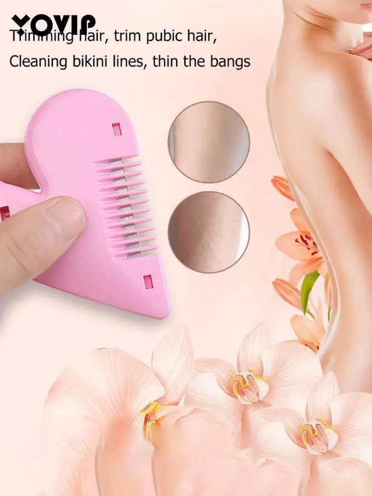 1pcs Pink Mini Hair Trimmer Love Heart Shape Hair Cutting Comb Body Hair Removal Pubic Hair Brushes With Blades