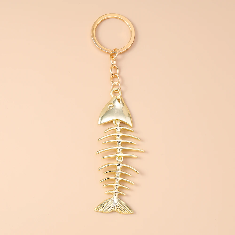 Aihua جديد شخصية الفولاذ المقاوم للصدأ عظم السمك المفاتيح للنساء الرجال لطيف هيكل السمكة كيرينغ سلاسل الصيف الشاطئ مجوهرات هدايا