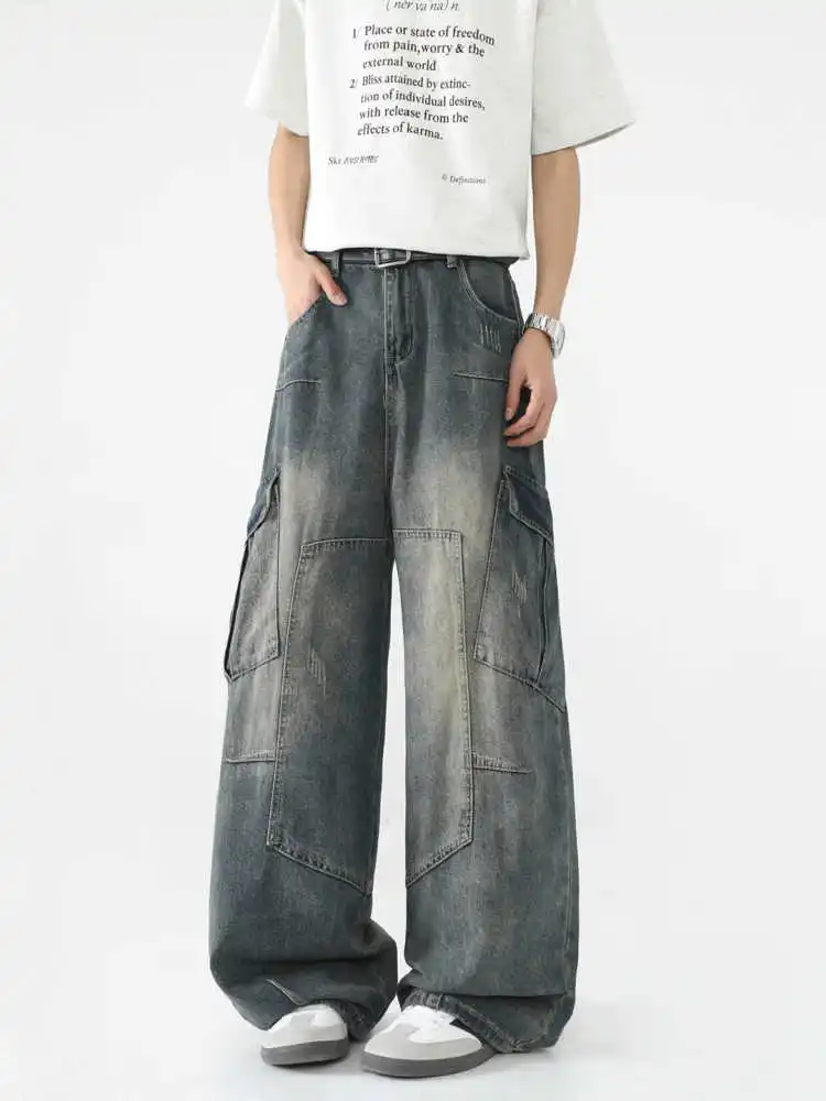 Mulheres azul escuro y2k carga jeans baggy grunge denim calças vintage namorado jeans calças compridas japonês 2000s estilo roupas 2025