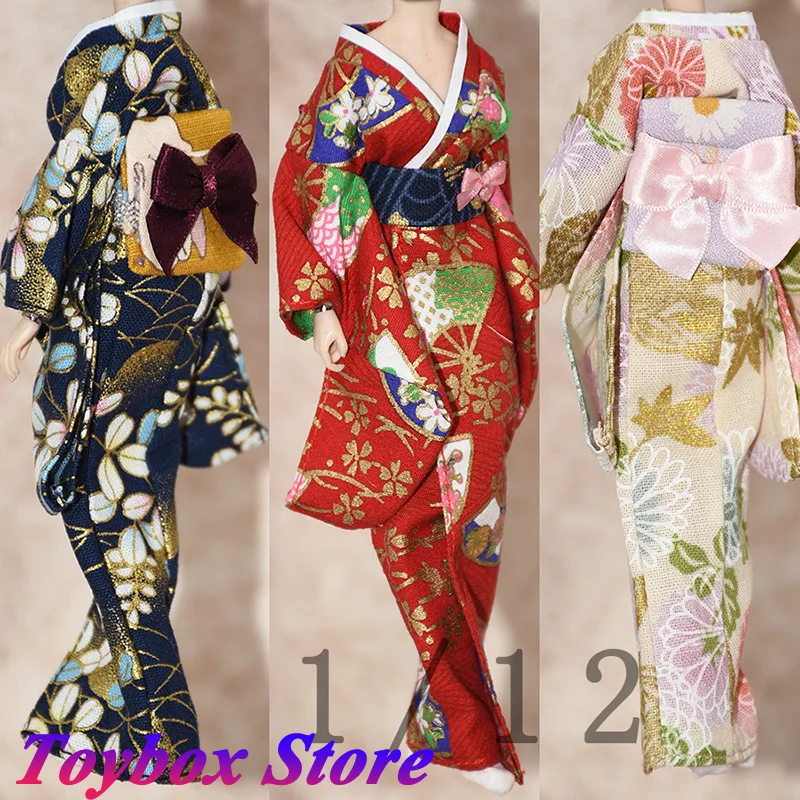 

4 Styles 1/12 Female Soldier Beauty Flower Print Japanese Kimono Bow Decoration Long Dress Clothes Accessory For 6" Girl Figure