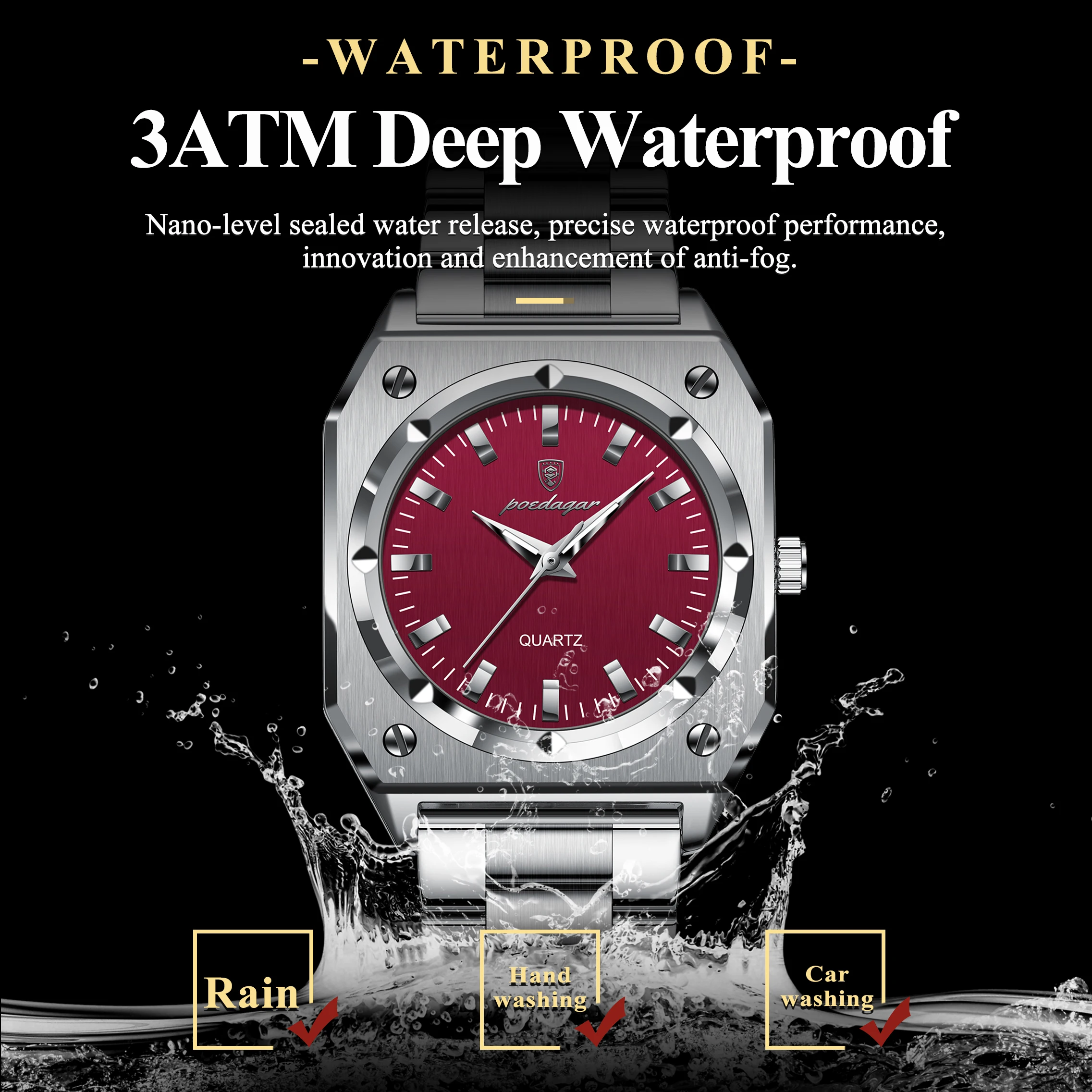 POEDAGAR ساعة يد نسائية كاجوال فاخرة مقاومة للماء من الفولاذ المقاوم للصدأ ساعة نسائية مضيئة أنيقة ساعات كوارتز نسائية