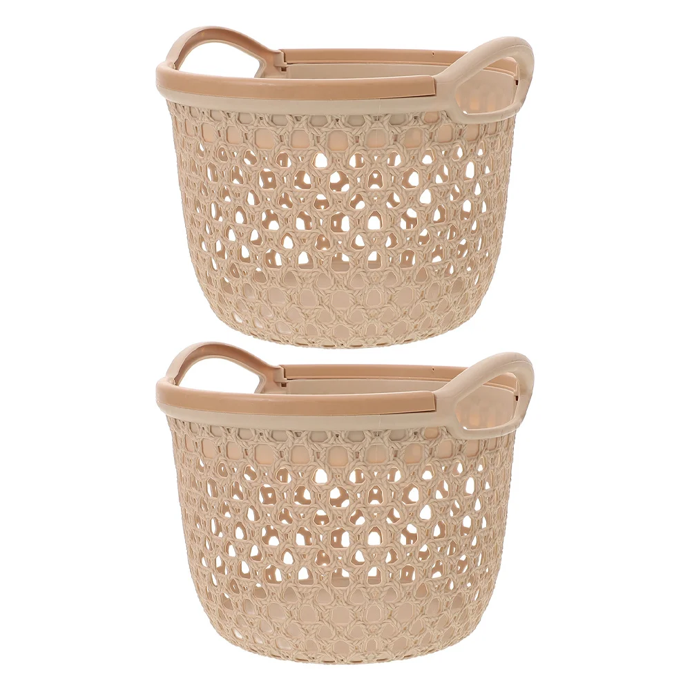 

2Pcs Waterproof Dirty Clothes Basket Plastic Laundry Organizer Hollow Design Ventilated Bathroom Bedroom Beige