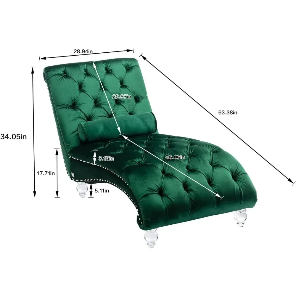 Chaise Lounge Chair with Toss Pillow, Modern Tufted Button Lounge Chair with Acrylic Legs, Upholstered Indoor Sleeper Chair