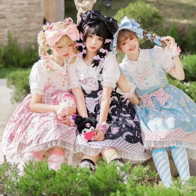 Sukienka Lolita Sanrio Anime Cinnamoroll Damska Kawaii Kreskówka Kuromi My Melody Kokarda Akcesoria Koronkowa Sukienka Księżniczki Prezent na Boże Narodzenie
