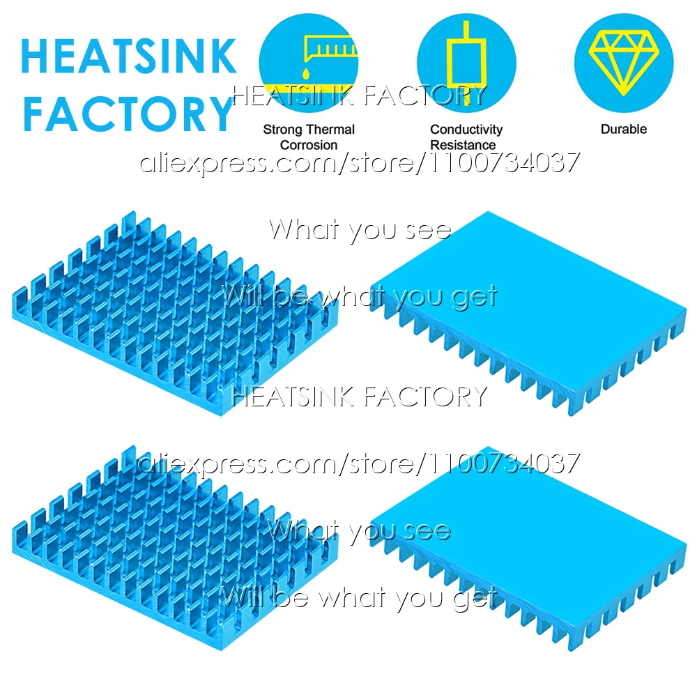 30x40x5mm Sky Blue Anodized Zigzag Aluminum Heatsink with Adhesive Pad for Electronic IC CPU GPU IC LED AMD