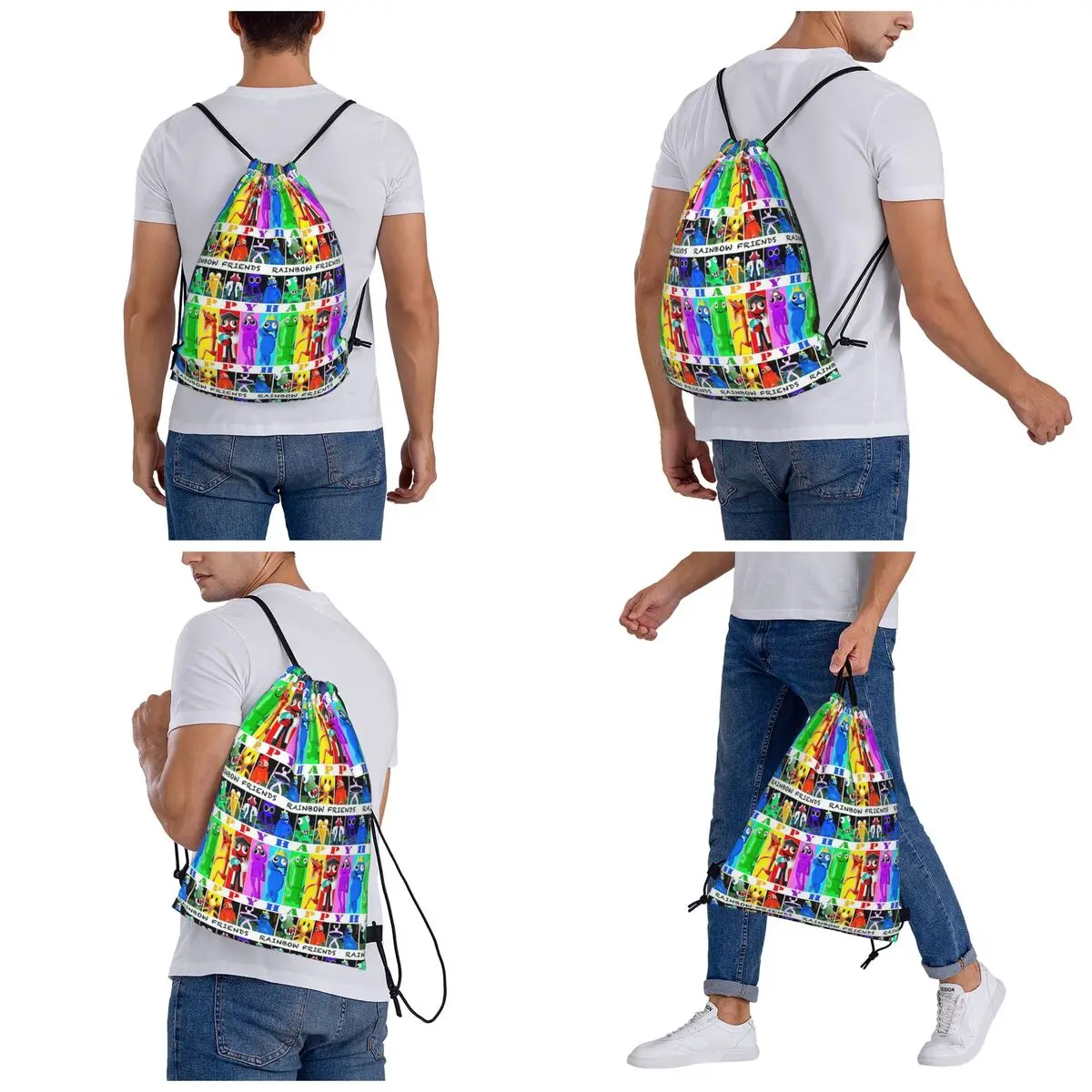 Rainbow Friends Happy Happy Backpacks Fashion Drawstring Bags Drawstring Bundle Pocket Shoes Bag Book Bags For Man Woman School