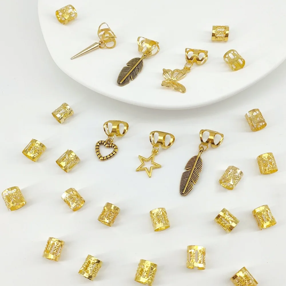 26pcs Butterfly Hollow Out Hair Ring Dread Locks Hair Braiding Dreadlocks Beads Metal Cuff Clips Adjustable Hair Braid Tubes