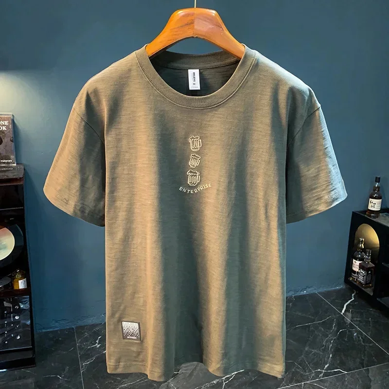 

2026 Summer New American Short sleeved T-shirt Men's Fashion Simple Loose Top Casual Versatile Clothing