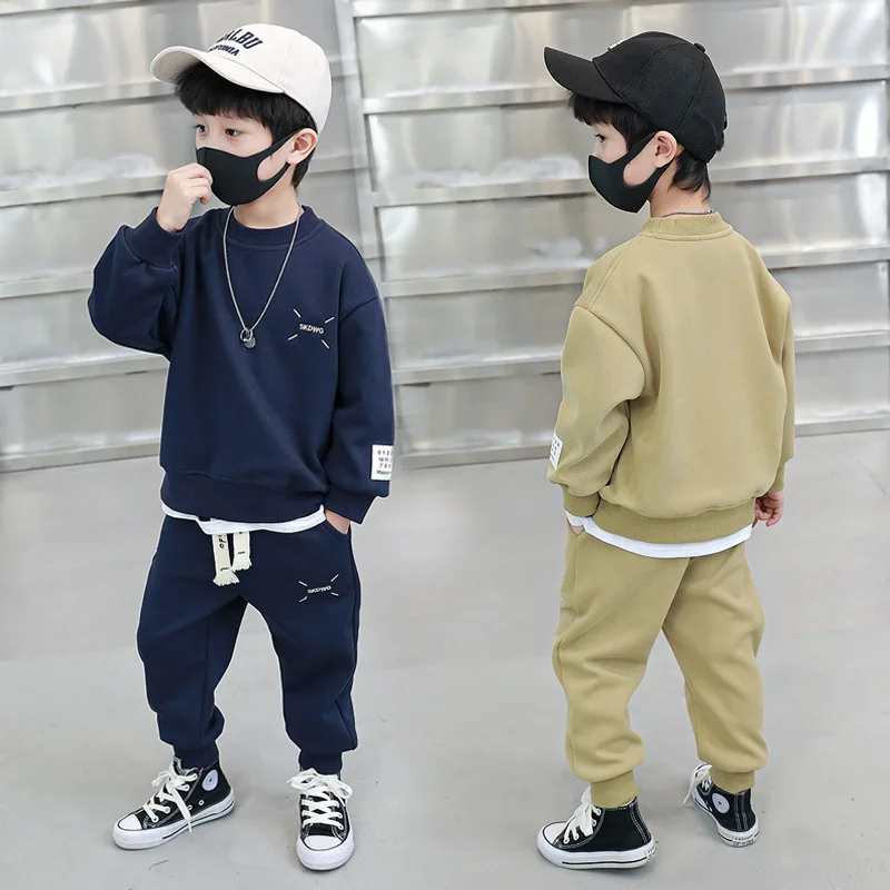 

Boys' Clothes Sets Sweatshirts +Pants 2PCS/Set Cotton 2023 Khaki Spring Autumn Tracksuit Sport Suit Children Clothing