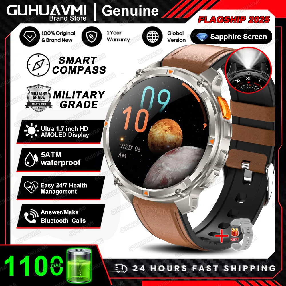 Nieuwe T-REX3 Ultra 1100mAh Batterij SmartWatch 10ATM Waterdichte GPS Kompas Zaklamp 1.7 "AMOLED HD Oproep Sport Smart horloge Mannen