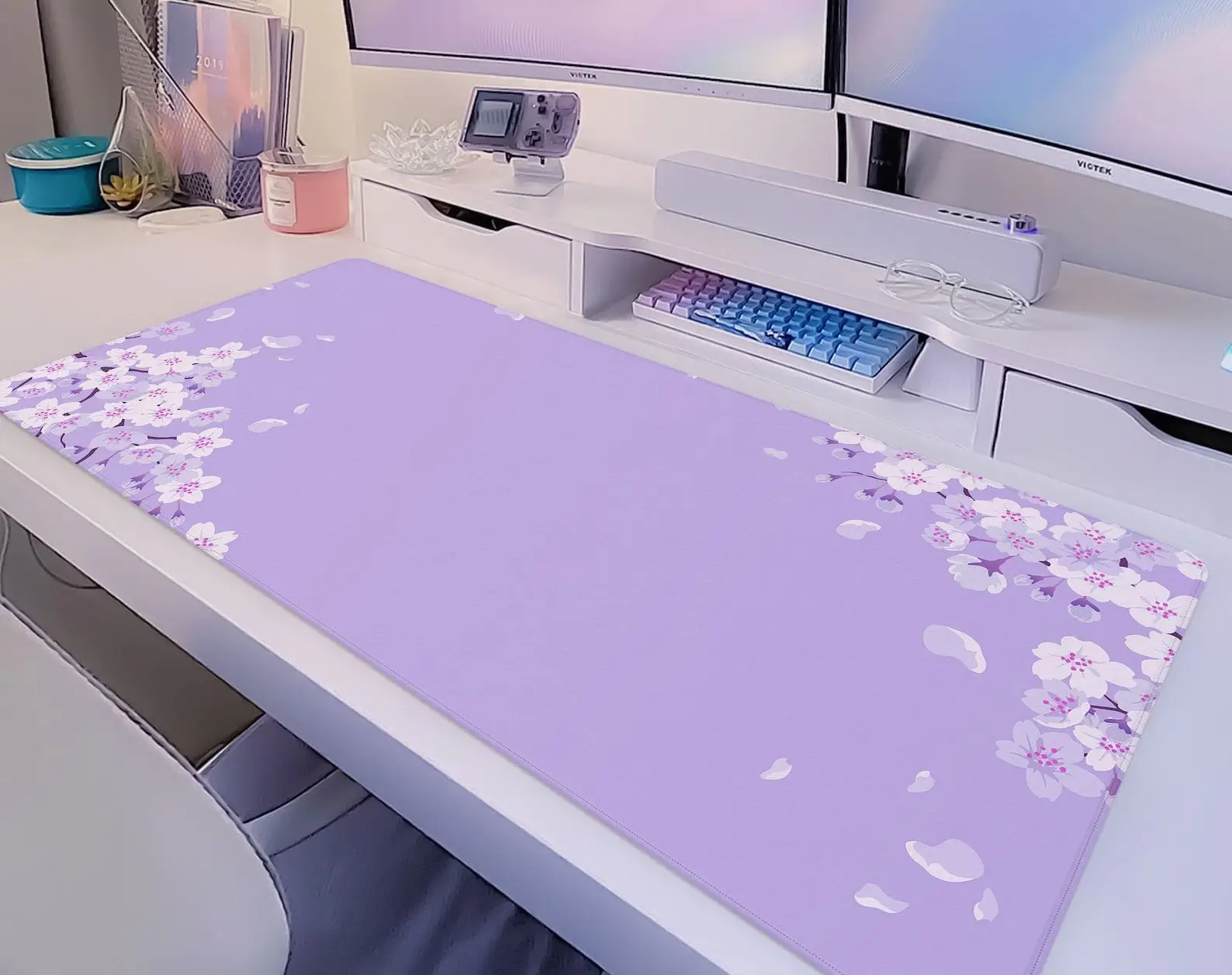 Kawaii Purple Blossom Mouse Pad Cute Pastel Lilac Lavender Cherry Sakura Flowers,japanese Deskmat,cute Mousepad Anime Aesthetics