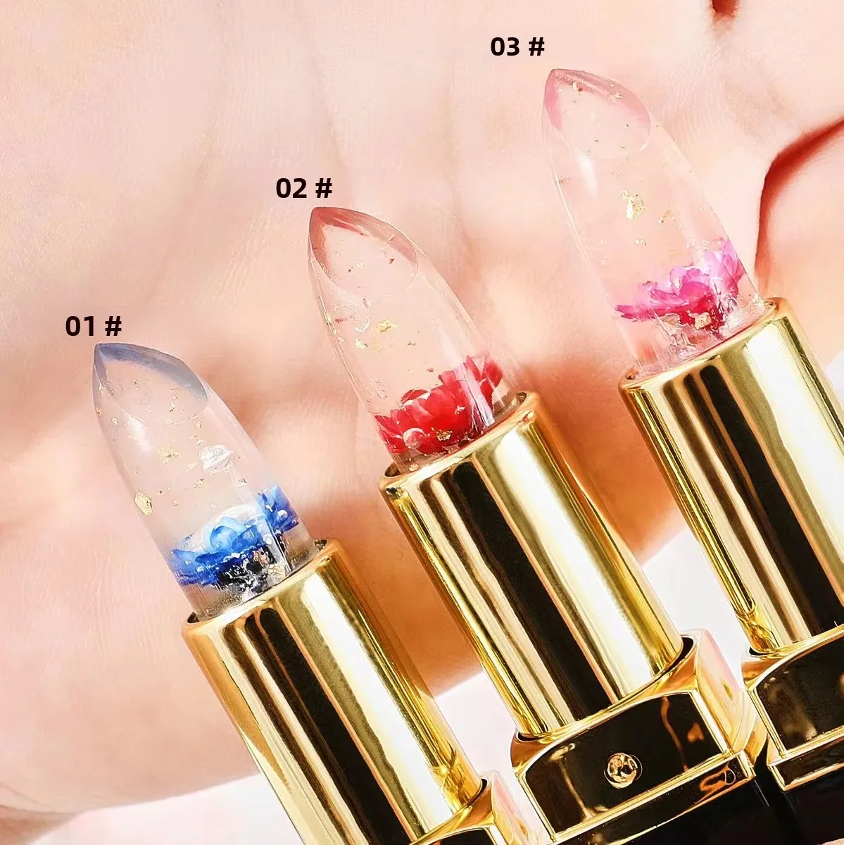 ลิปสติกเจลลี่เปลี่ยนสี บำรุงริมฝีปาก พร้อมแผ่นทองคำเปลี่ยนสีตามอุณหภูมิ เครื่องสำอาง