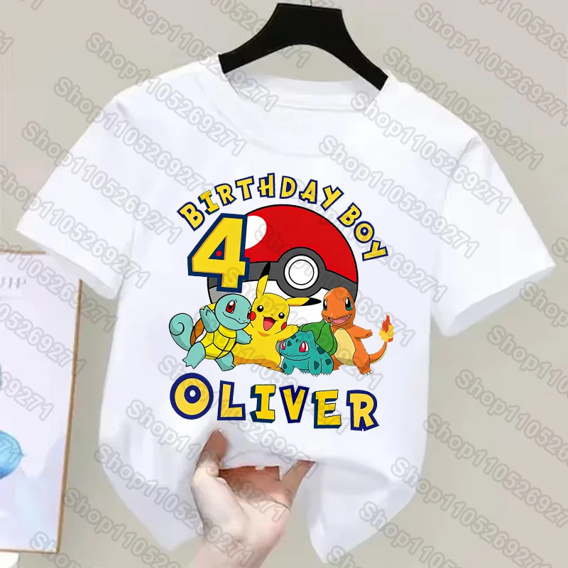 Pokemons Children T Shirts Pikachu Birthday Number 1-9 Printed T Shirt Boys Girls Casual Short Sleeves Tops Summer Kids Cclothes view 5