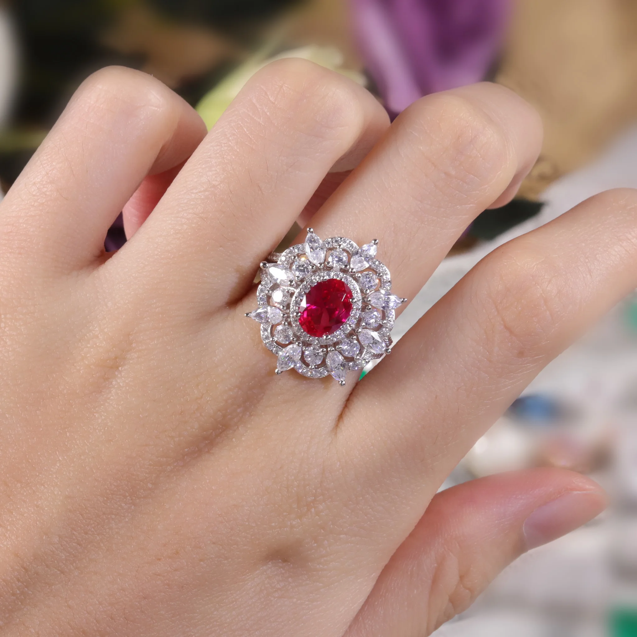

GEM'S BALLET 925 Sterling Silver Vintage Art Deco Wedding Ring Oval Lab Created Ruby Engagement Ring Gift For Women Fine Jewelry