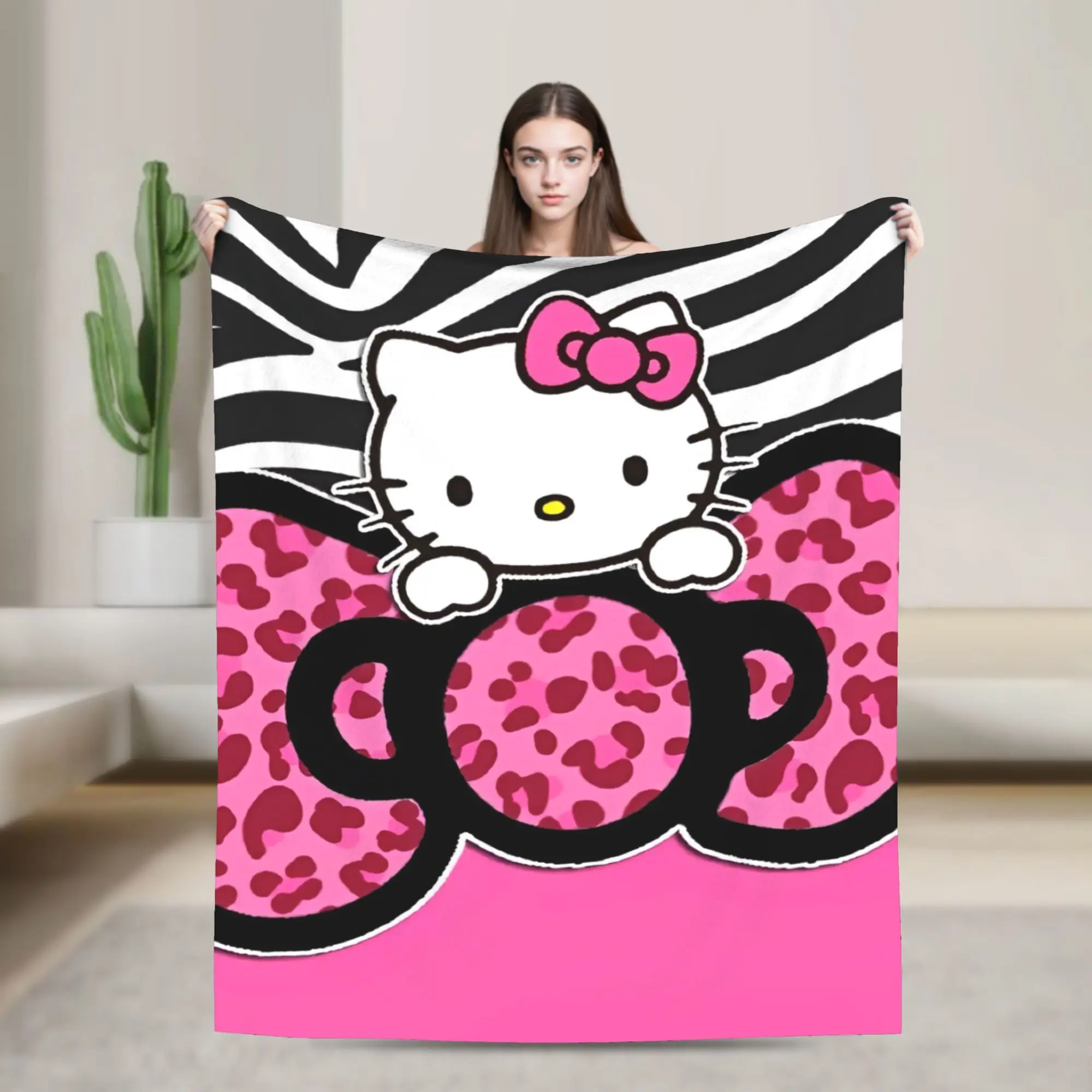 

Hello Kitty Cartoon Blanket Plush Vintage Breathable Throw Blanket for Bedding Lounge Autumn/Winter