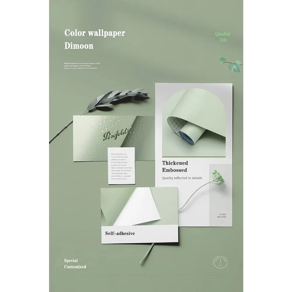ورق جدران أخضر قابل للتقشير واللصق - حديث ذاتي اللصق، قابل للإزالة، محكم، مناسب للإيجار للجدران مقاس 787 × 17.7 بوصة
