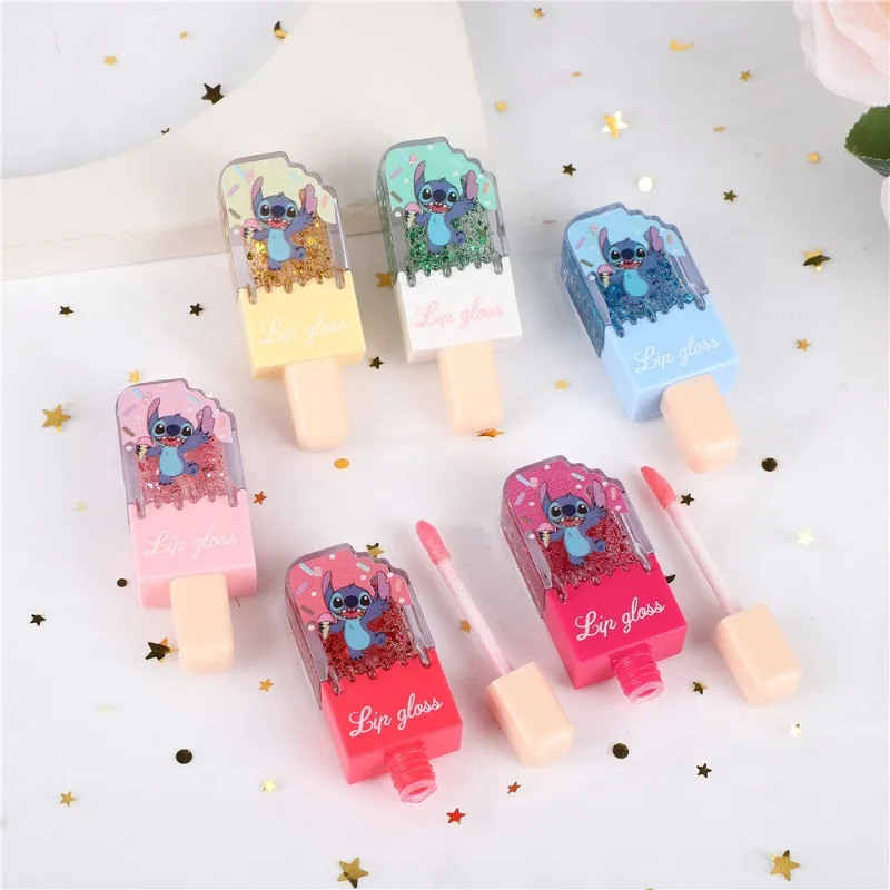 6Pcs Disney Cute Cartoon Stitch Watery Glossy Lip Gloss Set Lip Tint Hydrating Moisturizing Lip Gloss Girls Gift Lips Makeup