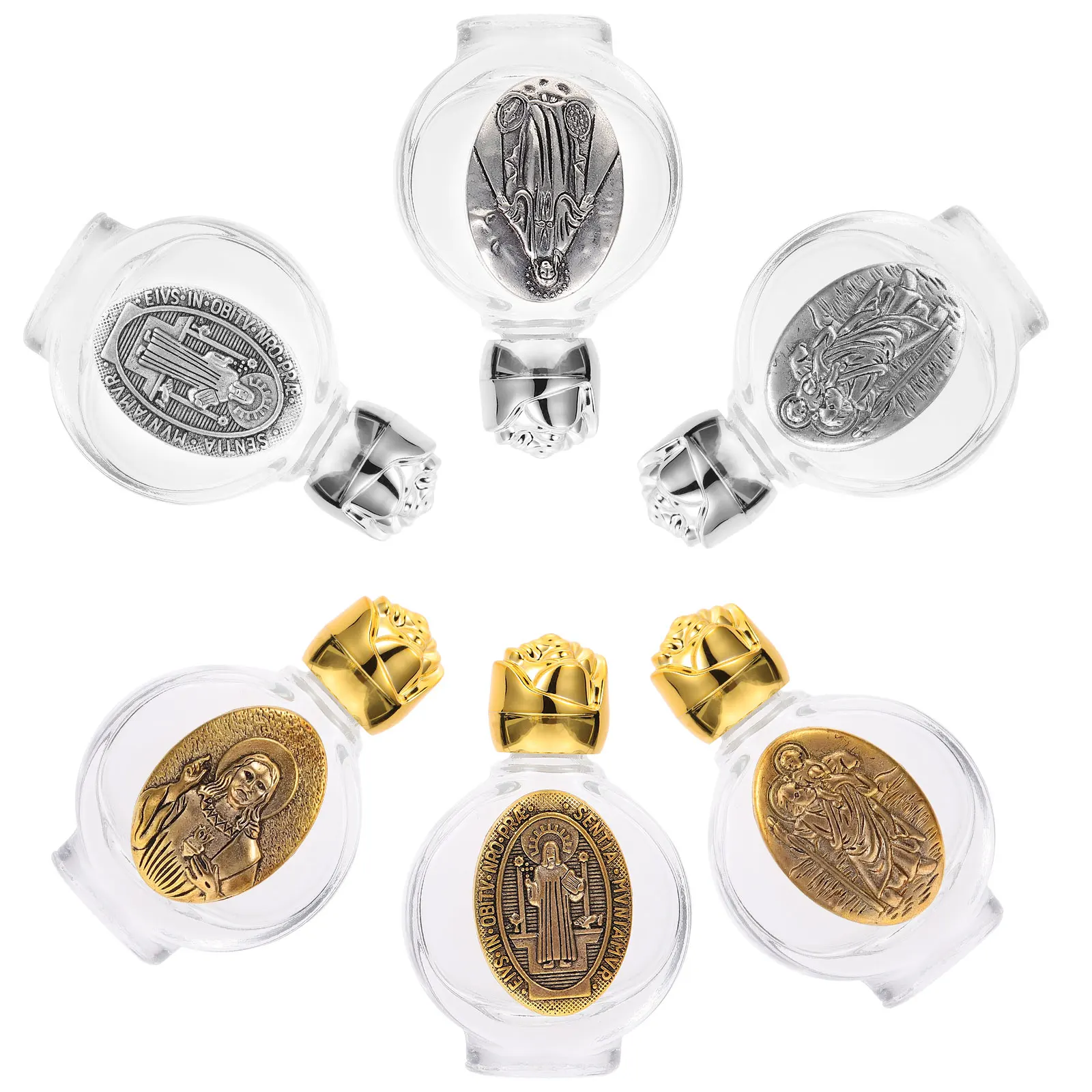 Botella de agua bendita de vidrio transparente, contenedor de Perfume recargable, adorno de Metal elegante a prueba de fugas para viajes religiosos, 6 uds., 15Ml