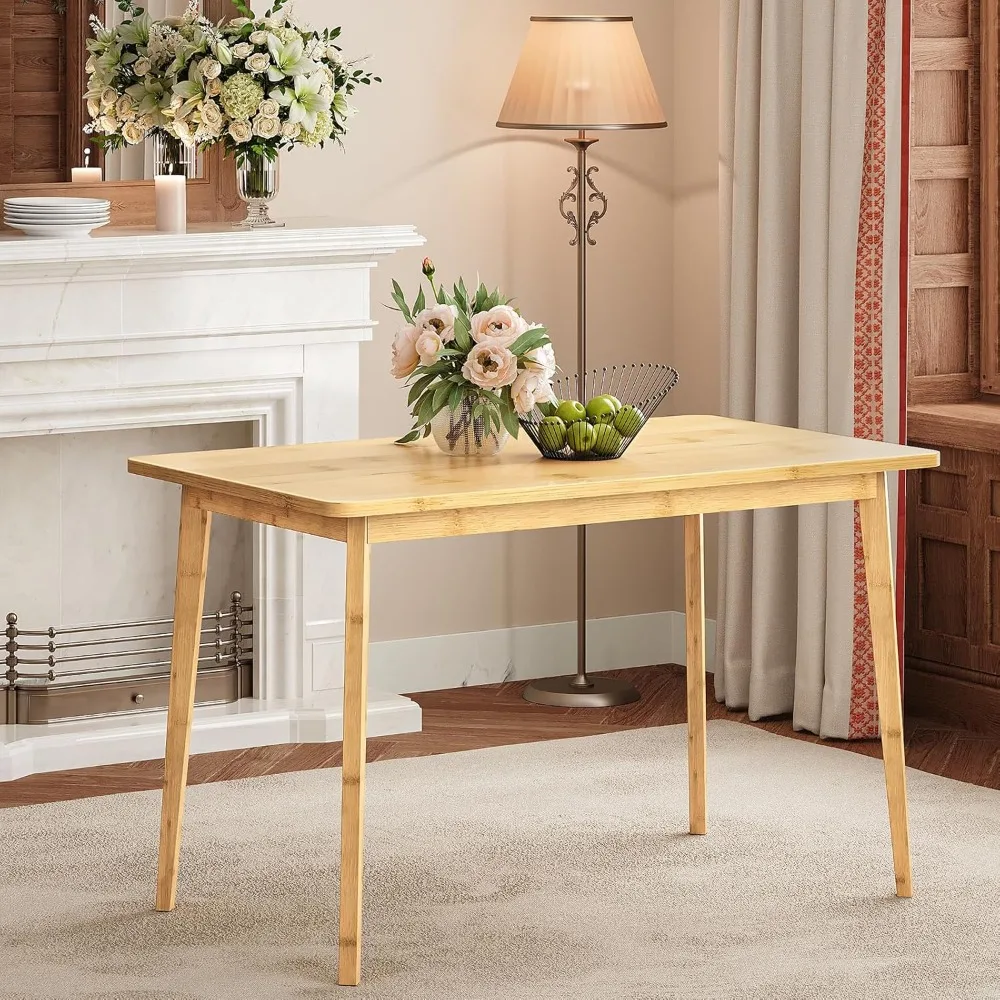 

Dining Table, Bamboo Dining Room Table for 4-6, 47.2 Rectangle Kitchen Table, Easy to Assemble, for Dining Room, Living R