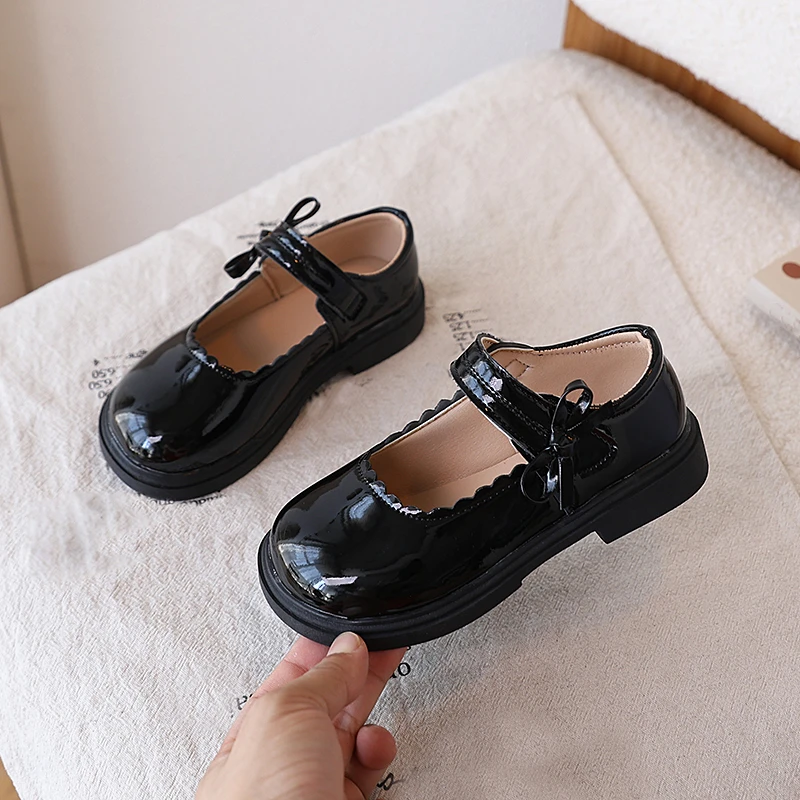 

Girls Chic Leather Shoes Princess Sweet Black Mary Janes with Bow for Party Back To School Uniform Flats Dress ShoesKids Loafers