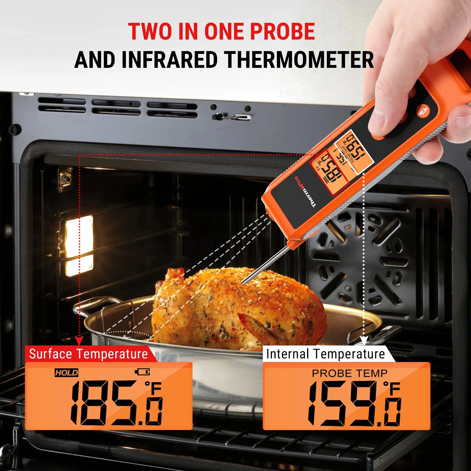 ThermoPro TP420 Two-in-One Digital Foldaway Fast Reading Infrared Meat Thermometer with Backlight for Kitchen Cooking