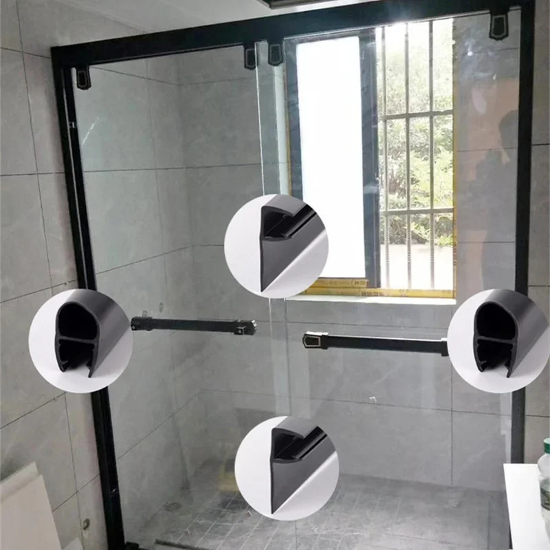 Glue-free Bath Shower Screen Door Seal Strip 4 to 12mm Rubber Glass Door Weatherstrip Portable Window Glass Fixture Accessories