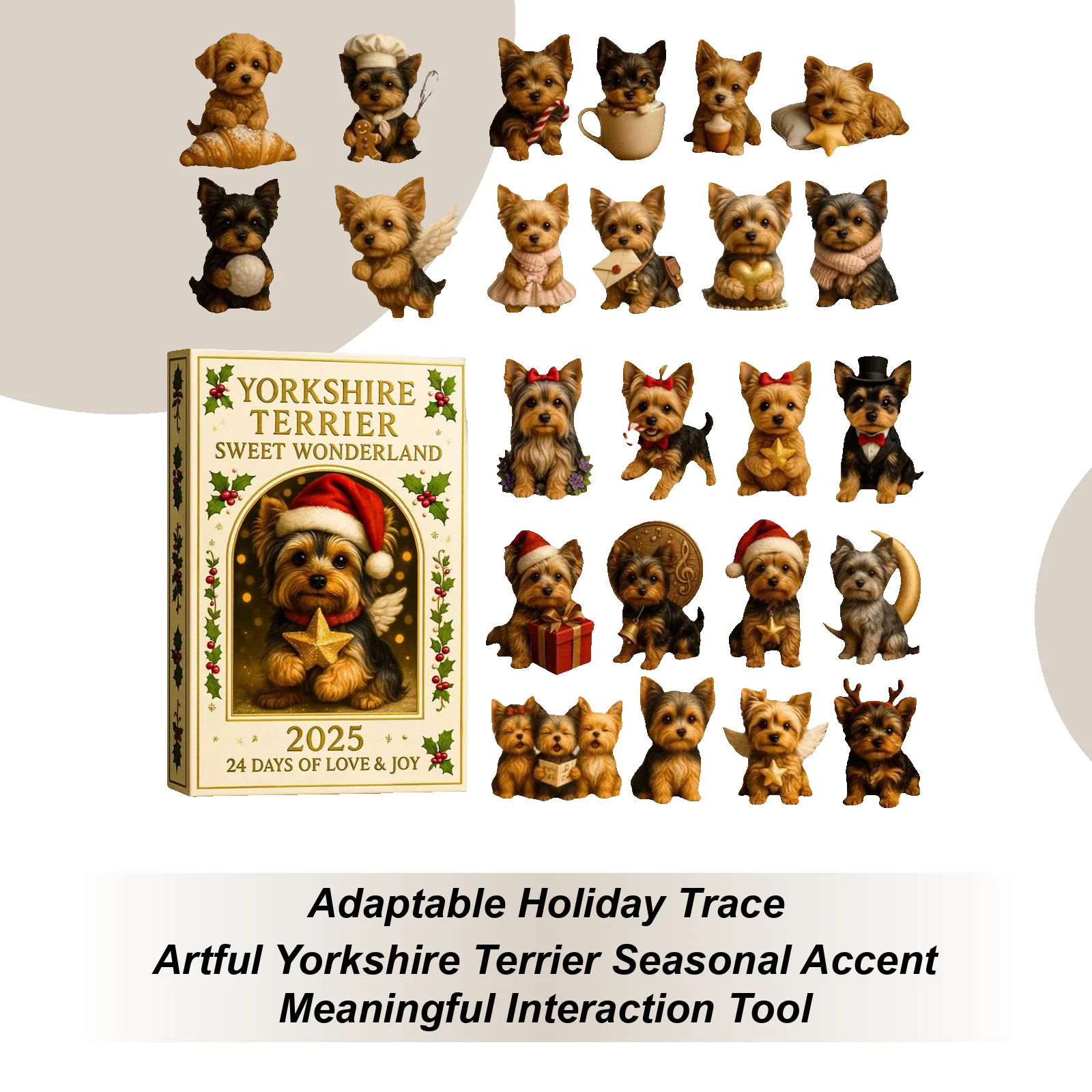 

Акриловый йоркширский терьер, рождественский календарь обратного отсчета, 2D плоские фигурки, 24-дневные очаровательные зеркала на тему собаки для праздничного сезона