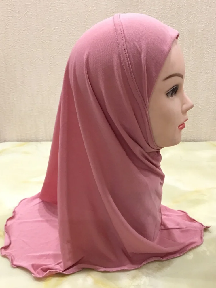 Bufanda islámica de Hijab para Niñas musulmanas, chales sin decoración, Material suave y elástico para niñas de 2 a 7 años, venta al por mayor, 50cm