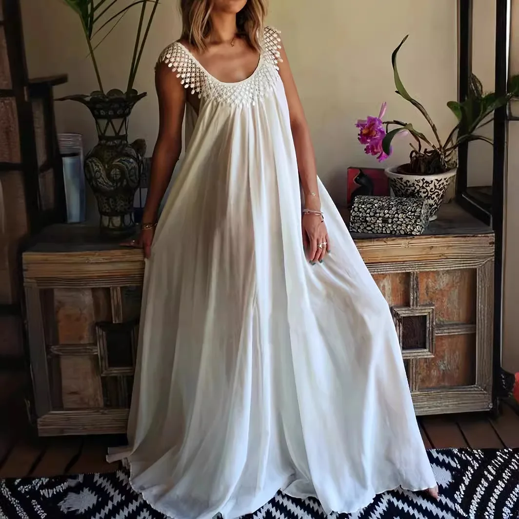 

Women's Summer Dress Women's Tassel Design Solid Color Vest Loose Comfortable Slimming Long Skirt Plus Size Dress
