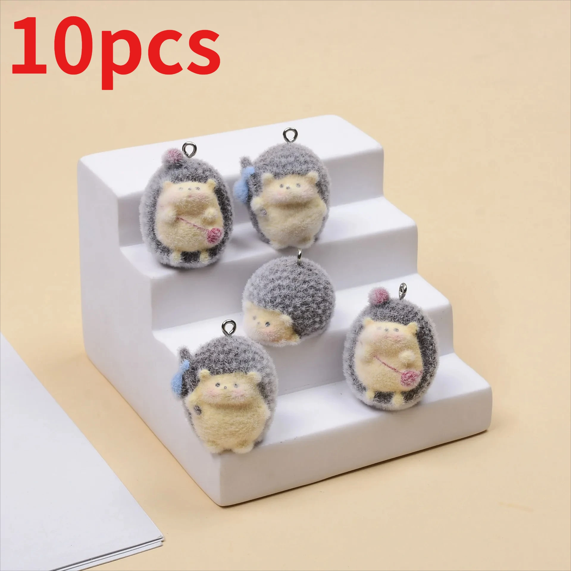 10Pcs Resin Flocking Hedgehog Charms Pendants for DIY Earrings Necklace Headdress Jewelry Wholesale of Accessories and Materials
