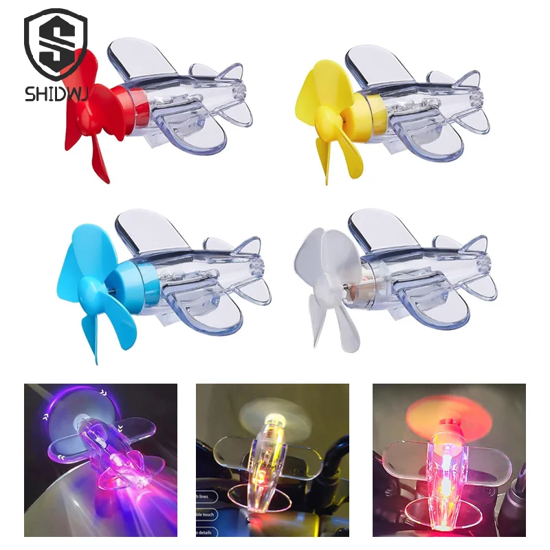 Wind Powered LED Airplane Ornament For Motorcycle Handlebar Car Rearview Mirror At Night Rotating LED Lights Decoration