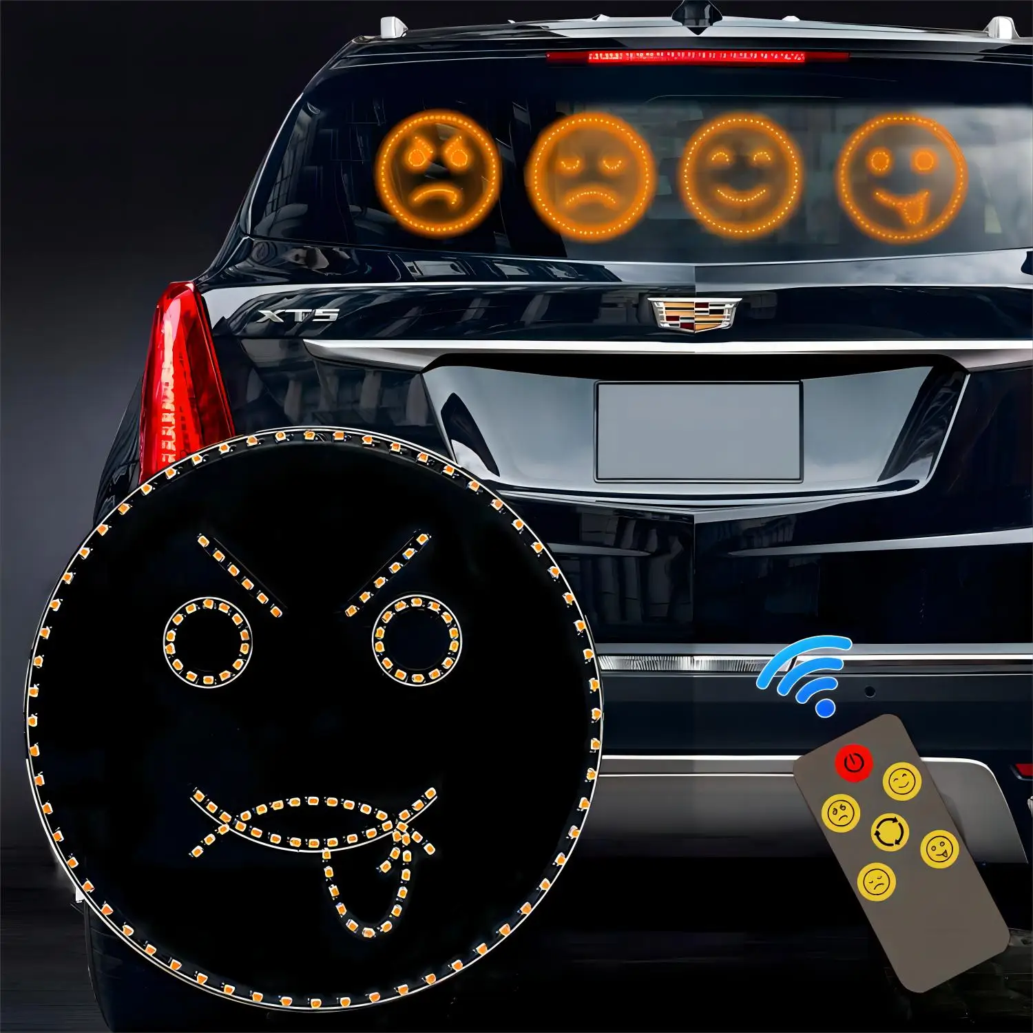 

Fun Car LED Smile Face Lights with Remote Control Unique Car Window Decoration Warning Reminder Emoji Lamp