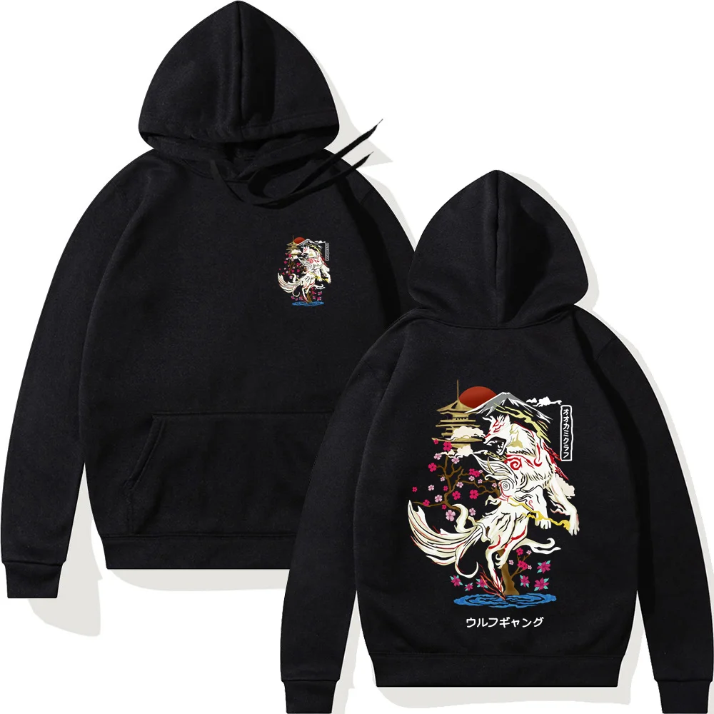 Japanese shrine Sakura God Fox letter design printed casual hoodie letter fashion street men's comfortable life hoodie