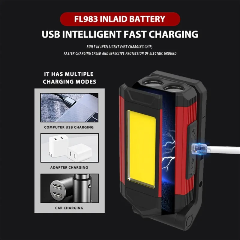 2026 New Magnetic COB Work Light Type-C USB Rechargeable LED Flashlight Portable Camping Lantern with Power Bank Function