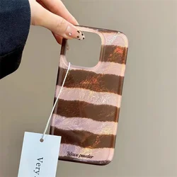 Brown Stripe Print Tinfoil Texture Hard Case for Iphone 17 16 15 14 13 12 11 PRO MAX 14 PLUS 17Air 16e Shockproof Phone Cover