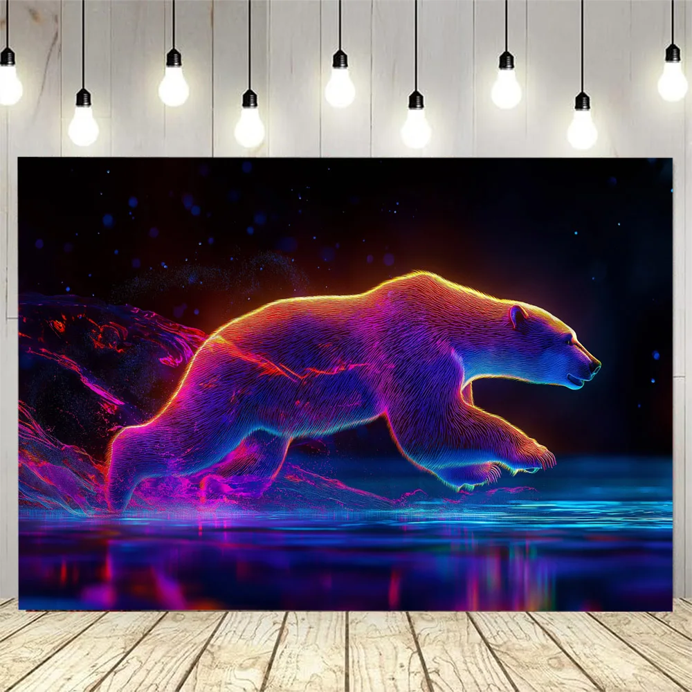 Tapiz psicodélico con arte animal, oso polar, cielo estrellado colorido, caballo, decoración de pared, póster de fondo para dormitorio y hogar