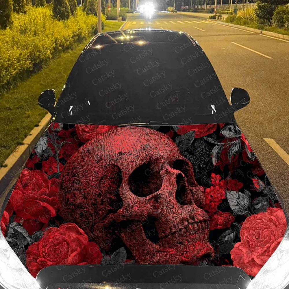 

Car Decal Red-Black Skull with Rose Textural Artistic Fusion Design, Creating a Mysterious and Intense-Gothic Visual Car Hood St