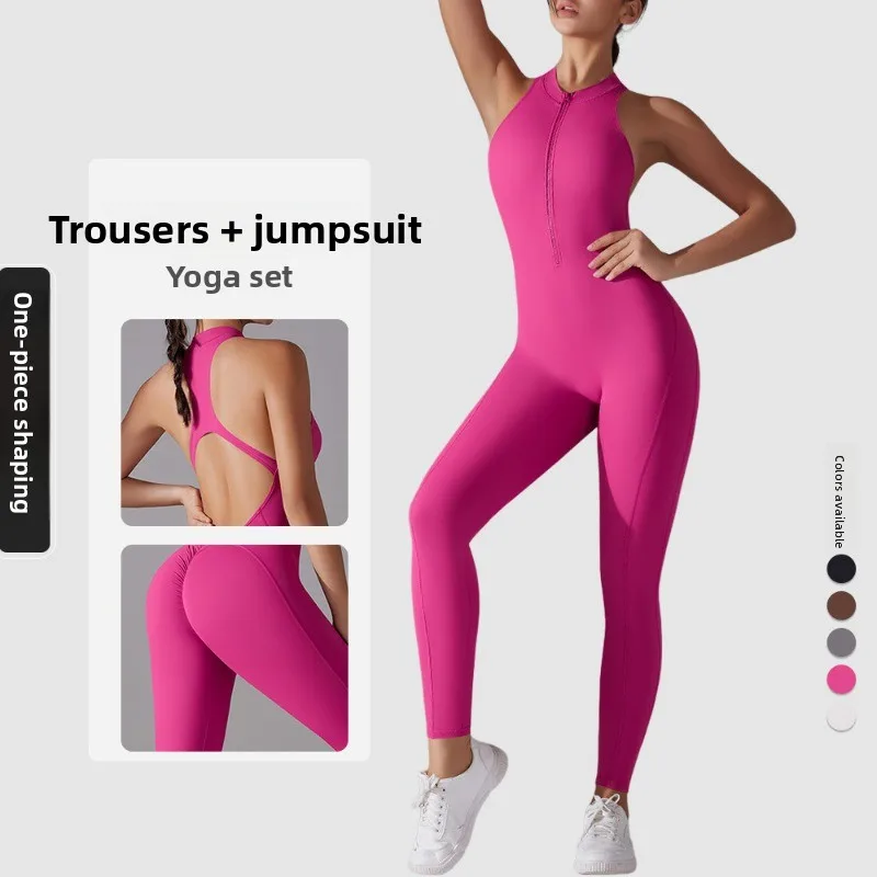 

Sexy Hollow Out Backless Jumpsuit Sleeveless Zipper Butt Lifting Design Women Gym Yoga Fitness One Piece Suit