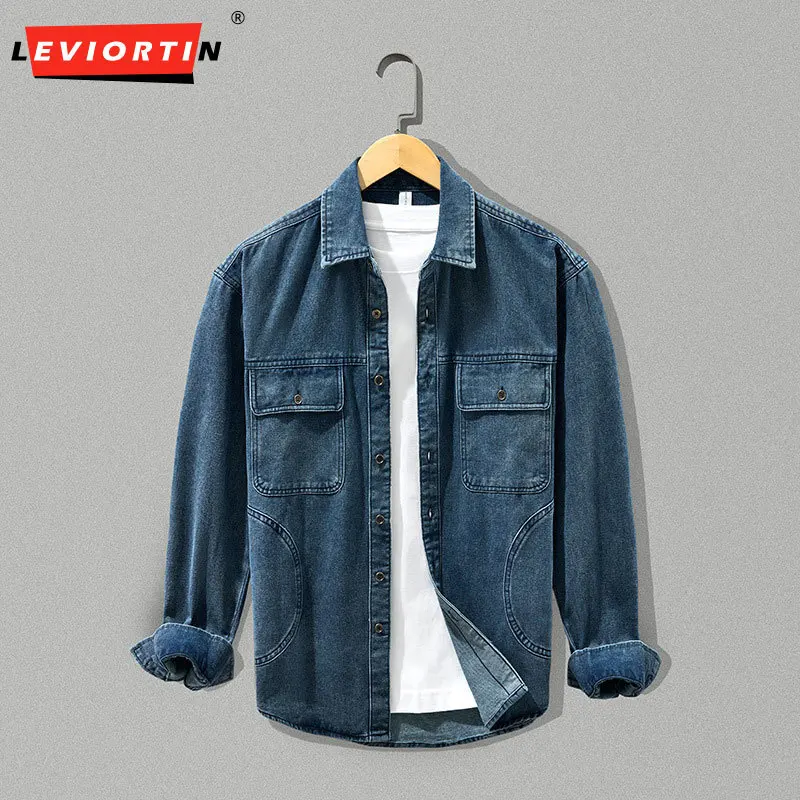 

2025 Men's new spring and autumn Japanese trend loose and versatile simple casual pocket design thick denim shirt jacket