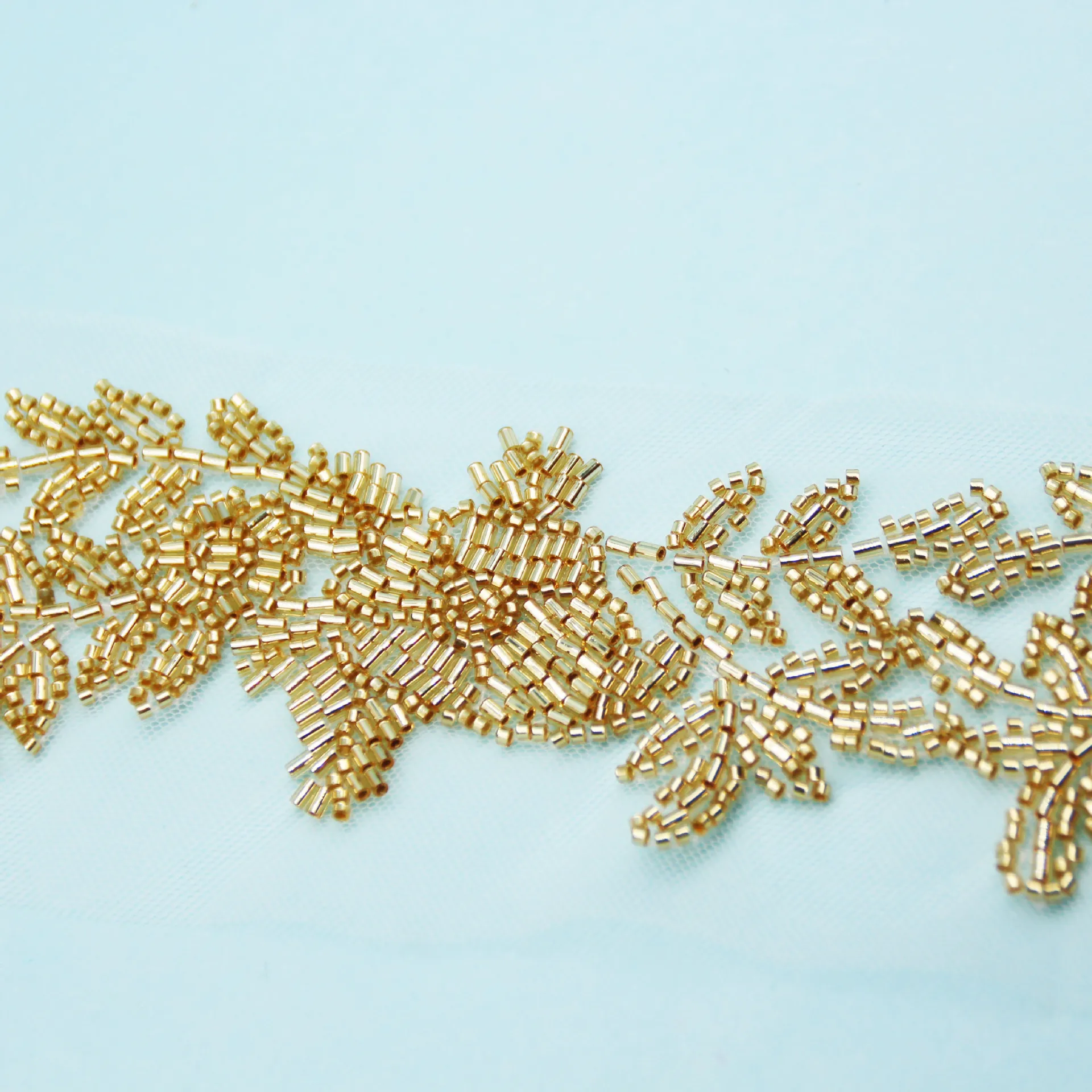 Gold Glass Bead Nail Bead Lace Handmade DIY Tube Bead Barcode Ribbon Formal Dress Embroidered Headdress Skirt Hem