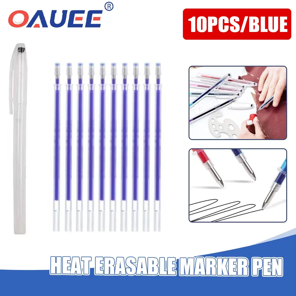 10pcs Heat Erasable Marker Pen High Temperature Disappearing Line Fabric Pen Knitting Markers DIY Craft Sewing Blue Mark