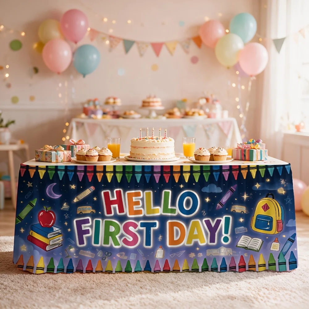 Hello First Day Printed Tablecloth Table Runner, suitable for party decorations, kitchen and restaurant decor