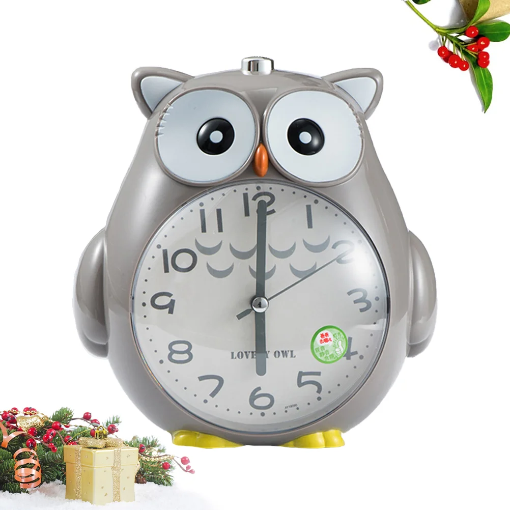 Cartoon Owl Shape Alarm Clock Night Light Silent Home Decor Desktop Clock for Student Children Bedroom without Batteries (Grey)