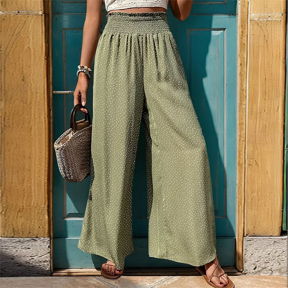 

Women's High Waist Loose Long Wide Leg Pants Elastic Waistband Baggy Casual Wide Leg Straight Trousers Women's Dot Printed Pants