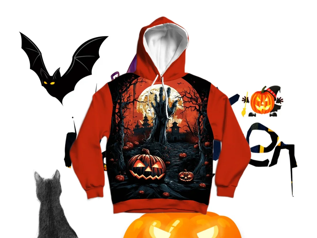 

25/26 Latest Autumn/Winter Halloween Elements 3D Printed Hoodie Large Adult Same Size Female Same Size Original Design Top
