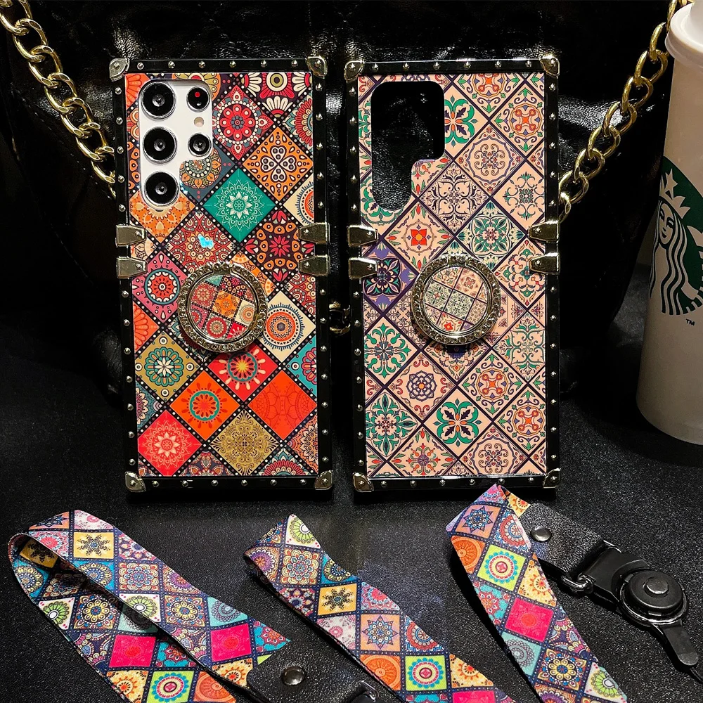 Luxury Glitter Cover Vintage Pattern Flower Plaid Case for Xiaomi Redmi Note 13 PRO 13C 12 PRO 12C 11 10 10C 9 9A 9C X3