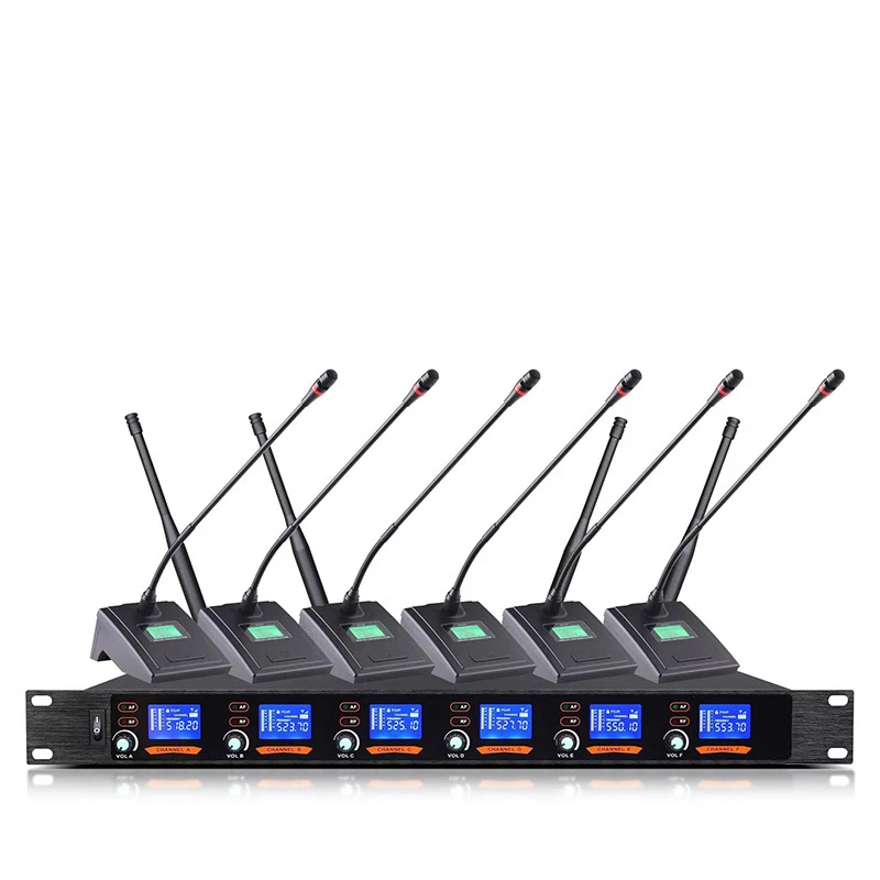 High-End SLX288 6 Channel Desktop 6 Gooseneck Digital Wireless Microphone Conference Meeting Room System Super Cardioid Table