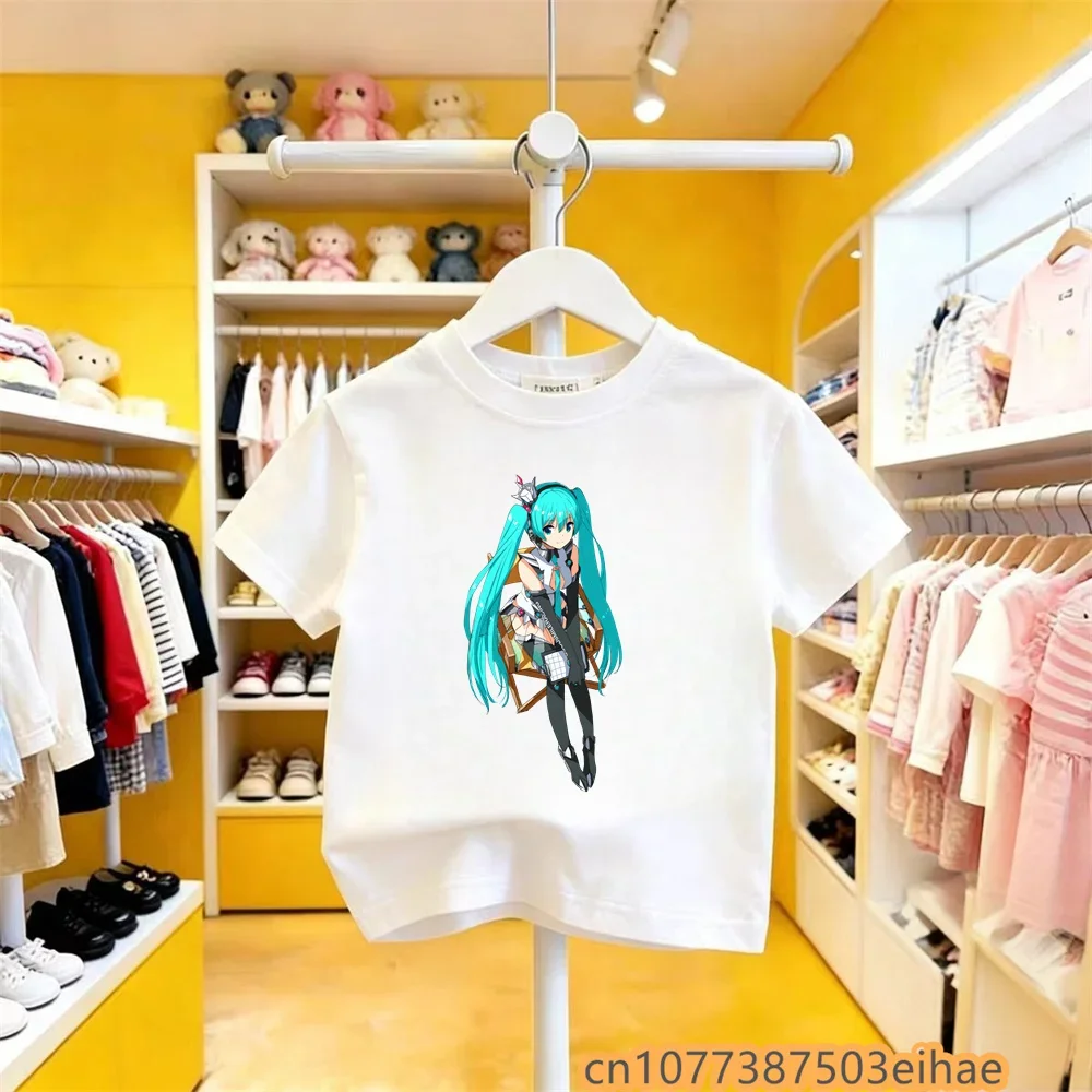 Hatsune Miku All-match Co-branded Pure Cotton Short Sleeve Trendy Printed Casual Unisex Tee Suitable for Boys Girls Any Occasion