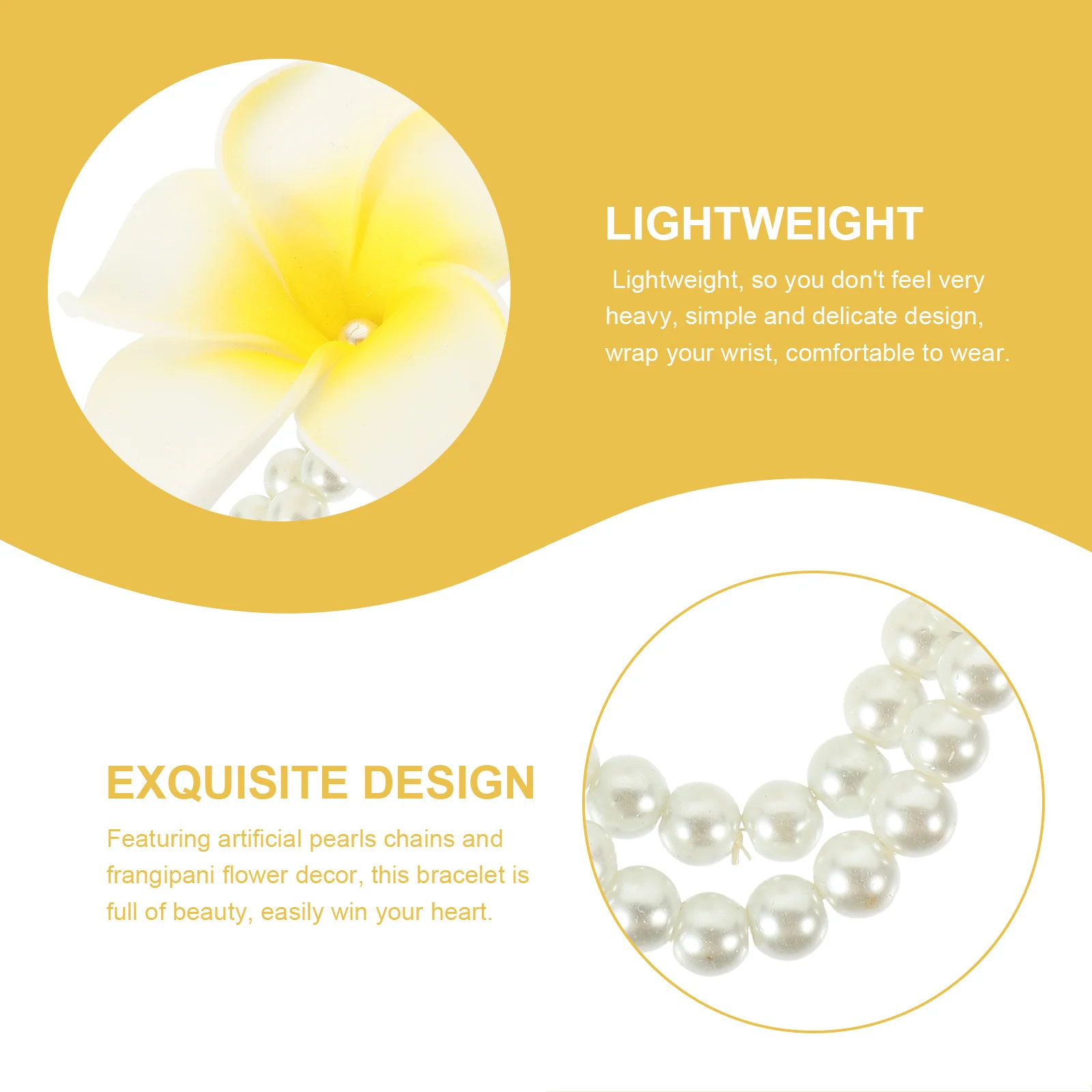 

2Pcs Plumeria Flower Bracelet with Artificial Pearls Hawaiian Party Wrist Chain for Women Fashion Jewelry Gift Summer